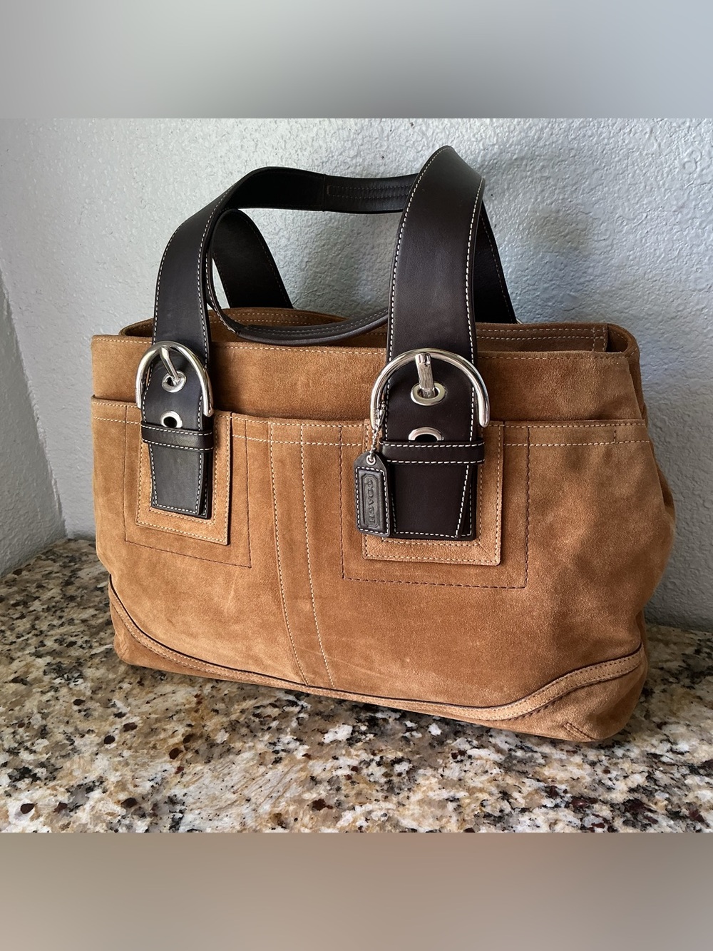 Coach SoHo Tan Suede and Brown Leather Satchel